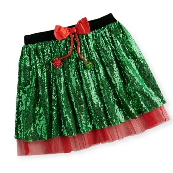 LOVE ON A HANGER CHRISTMAS PETTICOAT HOLIDAY SKIRT SEQUINS TULLE POM POMS BOW M - Picture 1 of 14